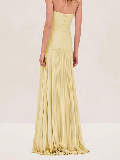 Aurora | Strapless Pleated Maxi Dress for Wedding Guest