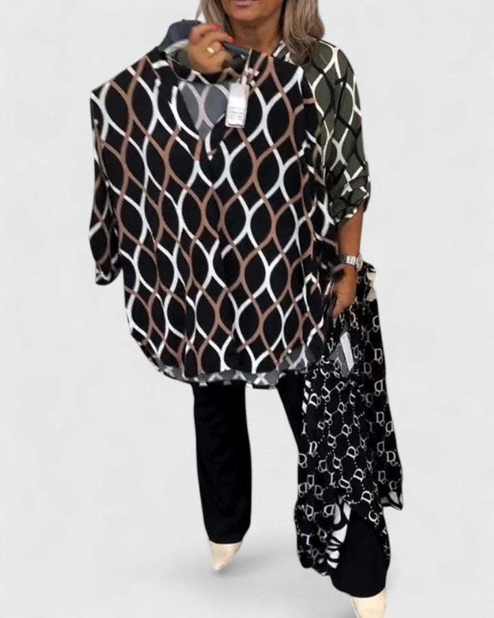 Faye | Geometric Print Long Sleeve Blouse
