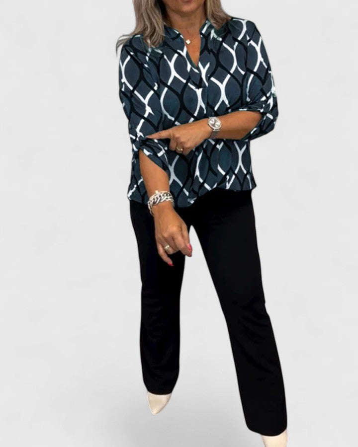 Faye | Geometric Print Long Sleeve Blouse