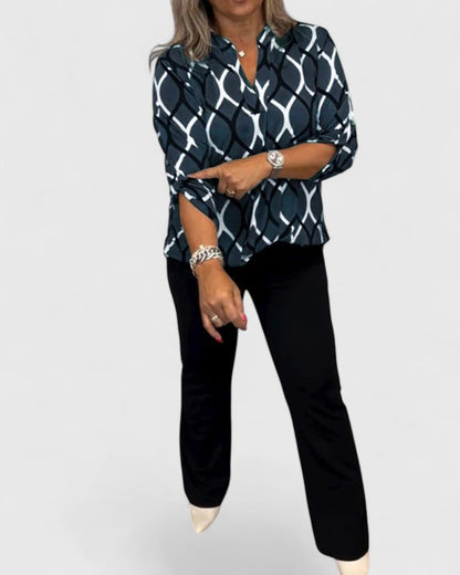 Faye | Geometric Print Long Sleeve Blouse
