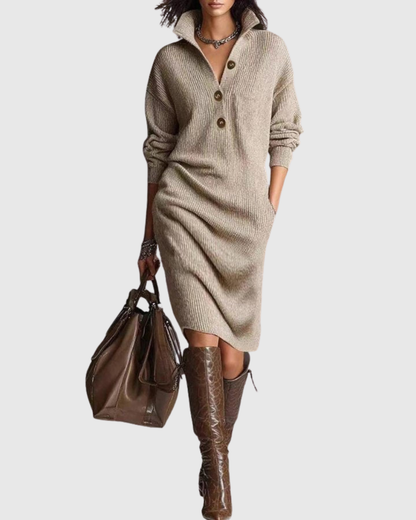 Stella | Ribbed Knit Midi Dress With Pockets