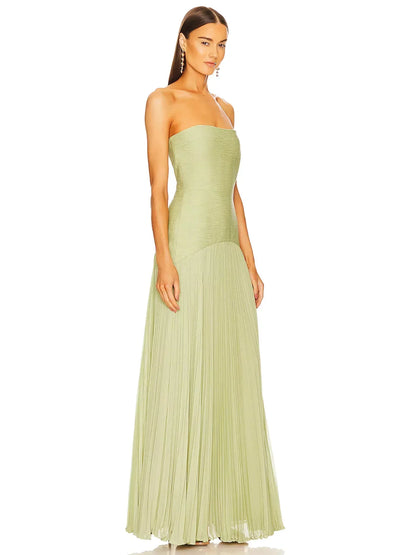 Aurora | Strapless Pleated Maxi Dress for Wedding Guest