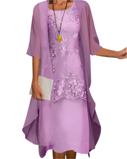 Elena | Elegant Sheer Sleeve Wedding Guest Midi Dress
