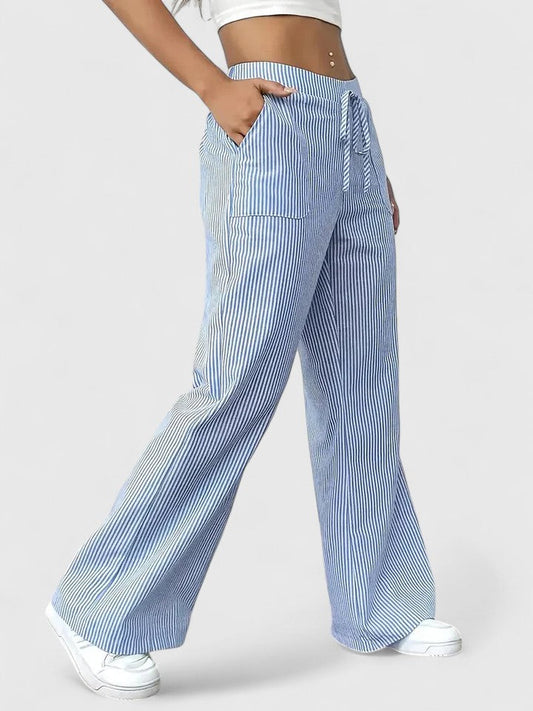Aubrey | Comfortable Drawstring Striped Wide Leg Pants