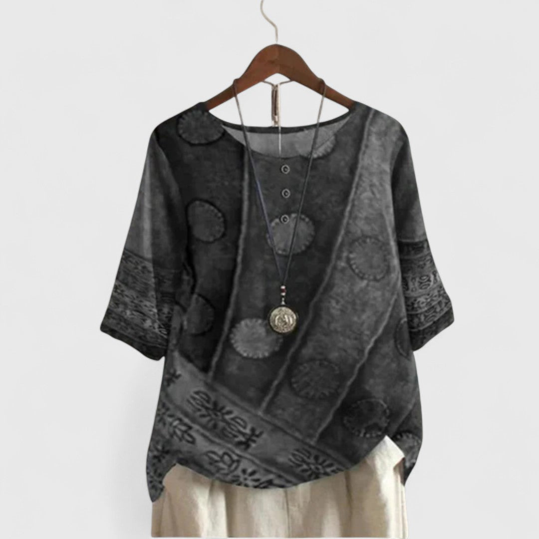 Maya | Button Neck Printed Boho Top