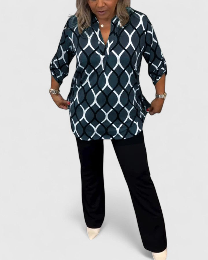 Faye | Geometric Print Long Sleeve Blouse