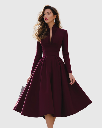 Audrey | Sophisticated V-Neck Midi Dress