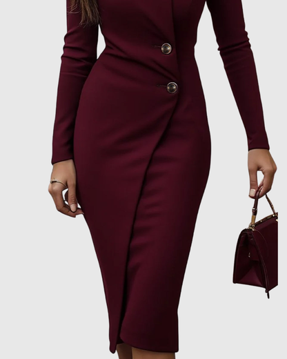 Kennedy | V-Neck Wrap Buttoned Midi Dress