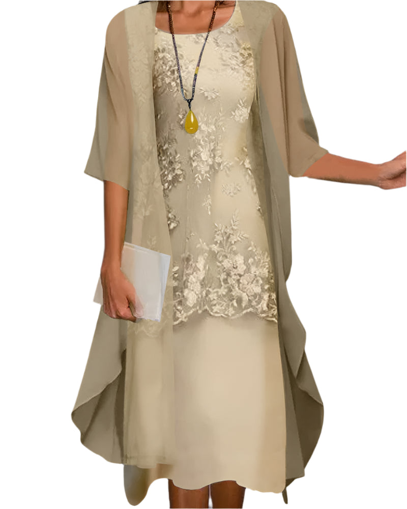 Elena | Elegant Sheer Sleeve Wedding Guest Midi Dress