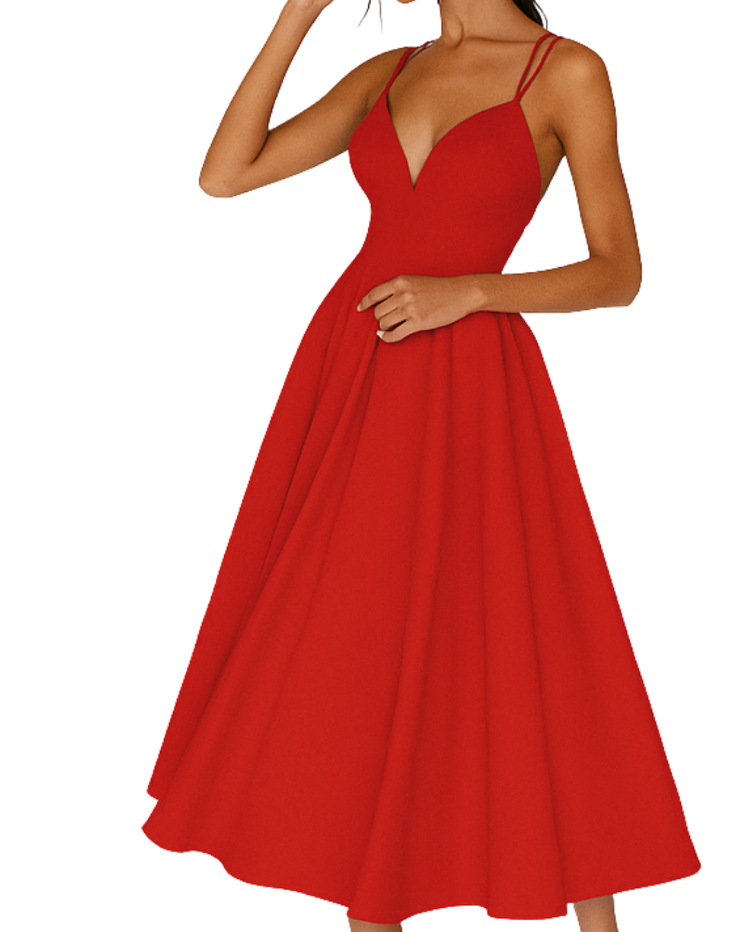 Whitney | V-Neck Strappy Midi Dress for Wedding Guest