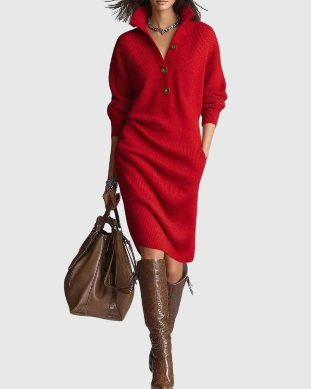 Stella | Ribbed Knit Midi Dress With Pockets