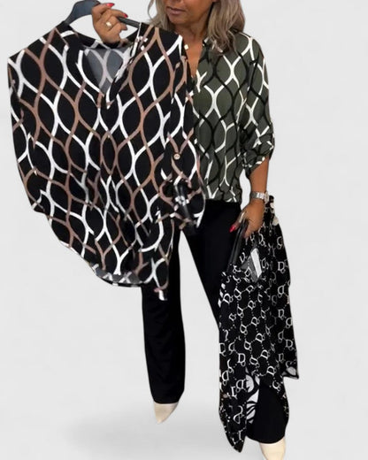 Faye | Geometric Print Long Sleeve Blouse