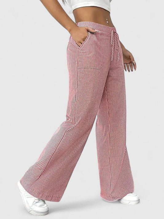 Aubrey | Comfortable Drawstring Striped Wide Leg Pants
