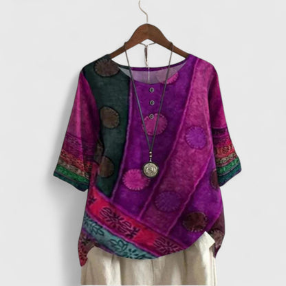 Maya | Button Neck Printed Boho Top