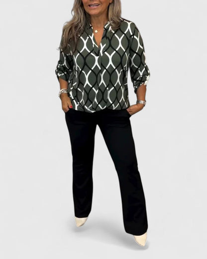 Faye | Geometric Print Long Sleeve Blouse