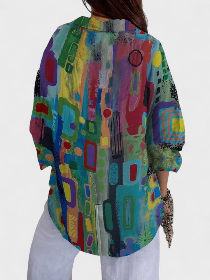 Zoey | Geometric Print Stand Collar Blouse