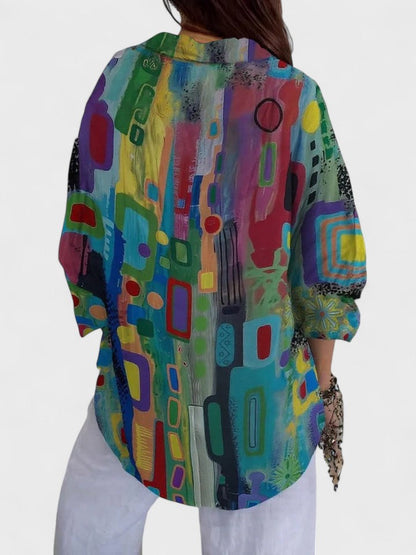 Zoey | Geometric Print Stand Collar Blouse
