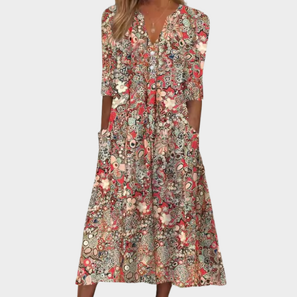 Fiona | Floral Boho Midi Dress