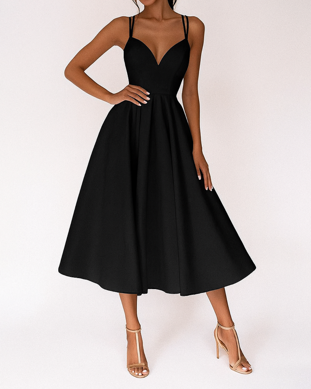 Whitney | V-Neck Strappy Midi Dress for Wedding Guest