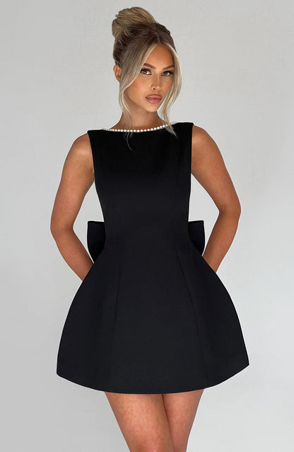 Chloe | Structured Mini Wedding Guest Dress with Bow Back