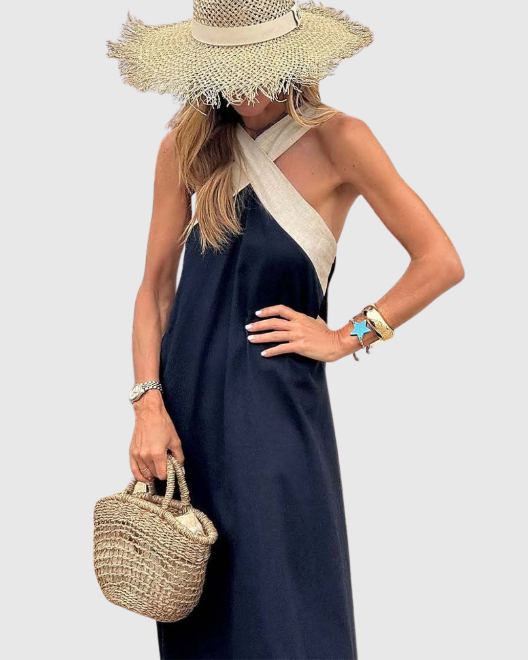 Chloe | Cross-Neck Halter Maxi Dress