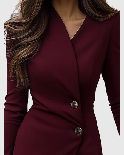 Kennedy | V-Neck Wrap Buttoned Midi Dress