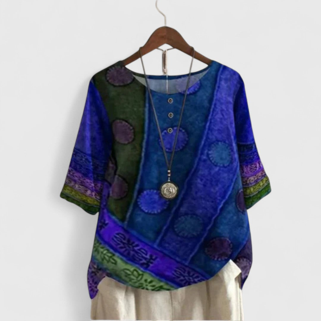 Maya | Button Neck Printed Boho Top