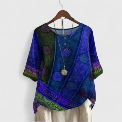 Maya | Button Neck Printed Boho Top