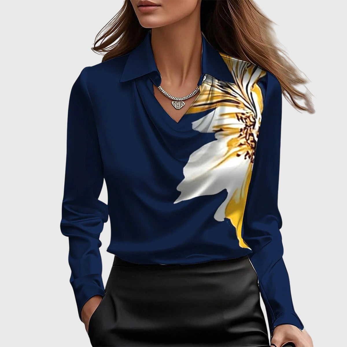 Stella | Elegant Cowl Neck Collared Blouse
