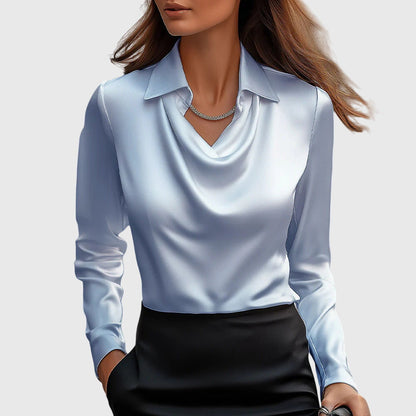 Stella | Elegant Cowl Neck Collared Blouse