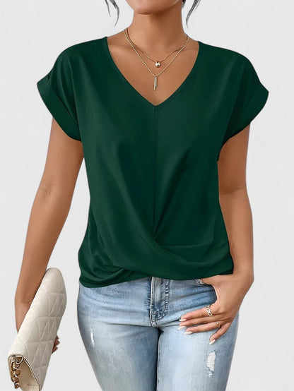 Nora | Elegant Cap Sleeve Top With V-Neck