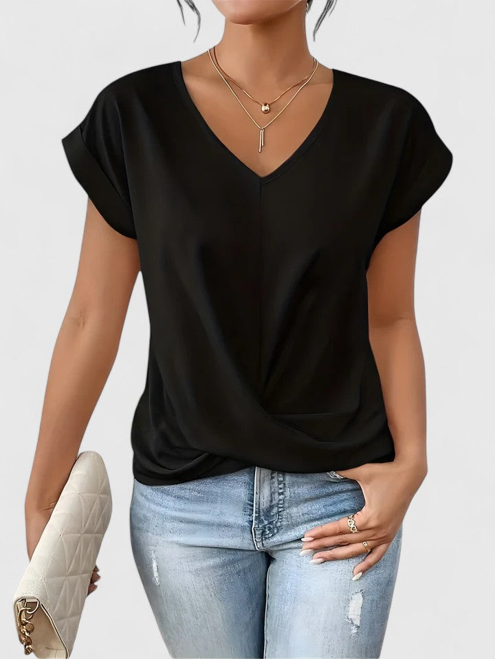 Nora | Elegant Cap Sleeve Top With V-Neck