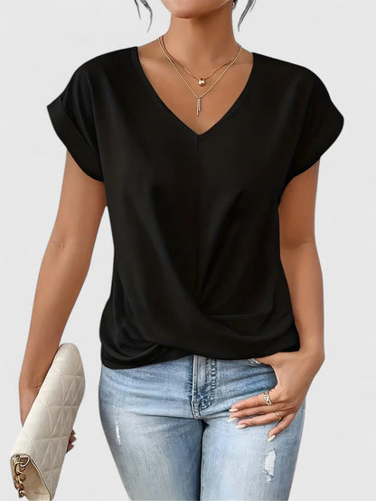 Nora | Elegant Cap Sleeve Top With V-Neck