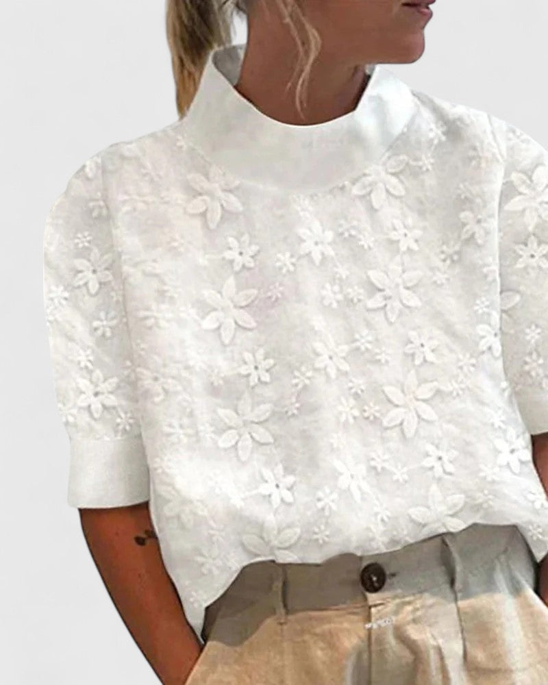 Grace | Elegant Floral Top With Stand Collar