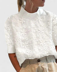 Grace | Elegant Floral Top With Stand Collar
