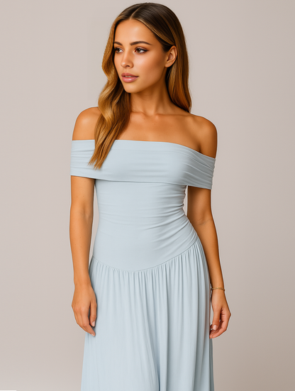 Naomi | Off Shoulder Pleated Maxi Wedding Guest Dress