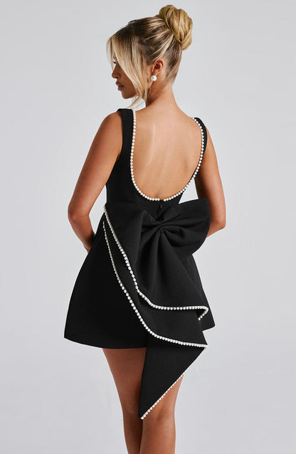 Chloe | Structured Mini Wedding Guest Dress with Bow Back