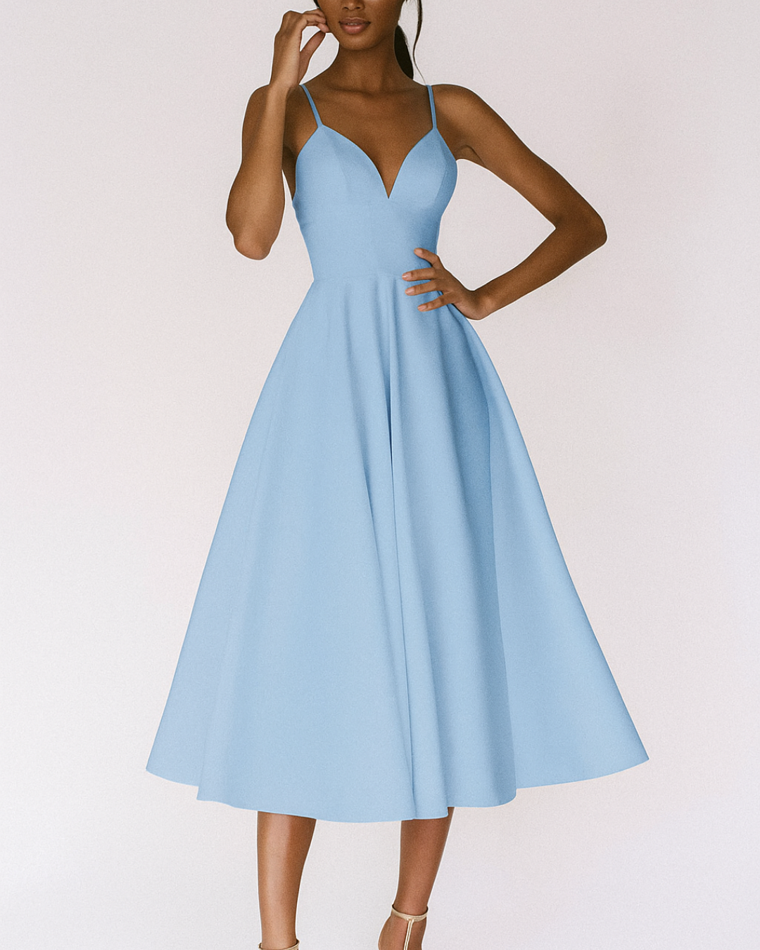 Whitney | V-Neck Strappy Midi Dress for Wedding Guest