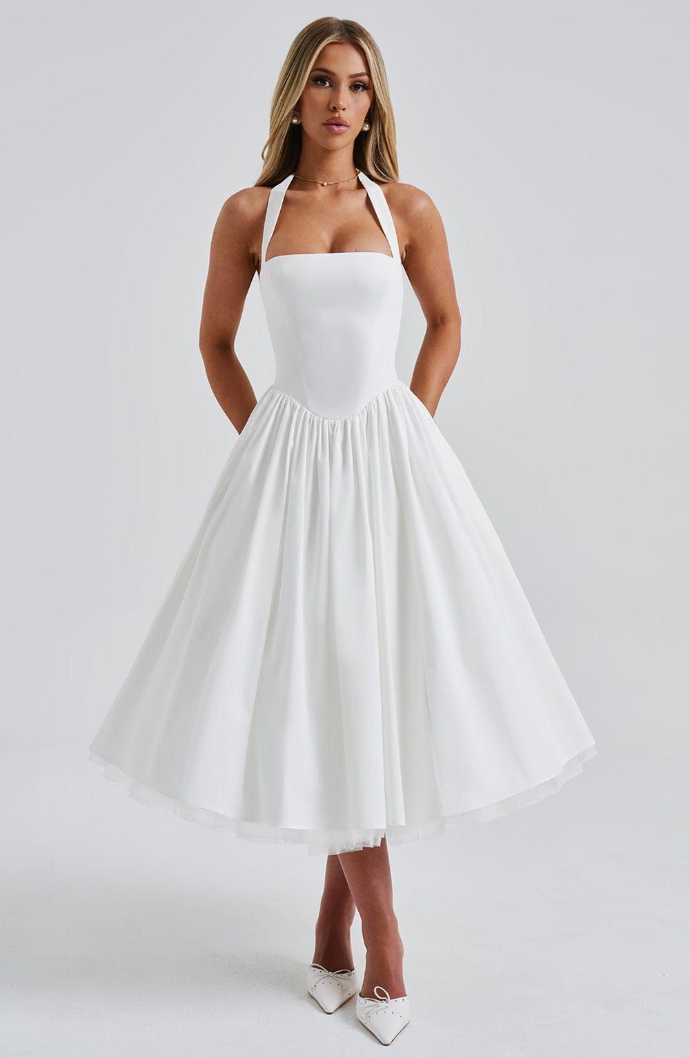 Tara | Halter Neck Midi Dress for Wedding Guest