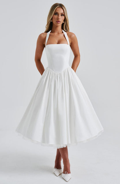 Tara | Halter Neck Midi Dress for Wedding Guest