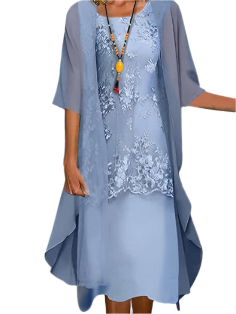 Elena | Elegant Sheer Sleeve Wedding Guest Midi Dress