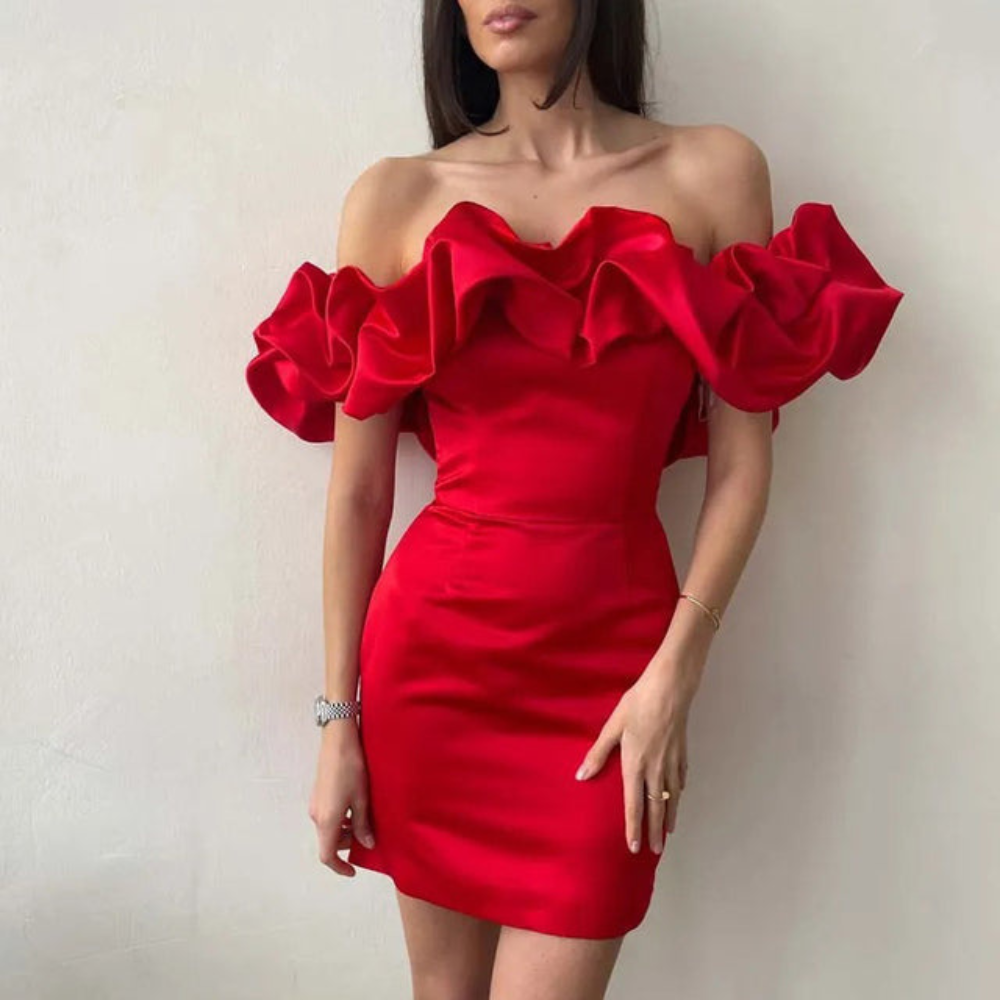 Reese | Off Shoulder Ruffle Mini Dress for Wedding Guest