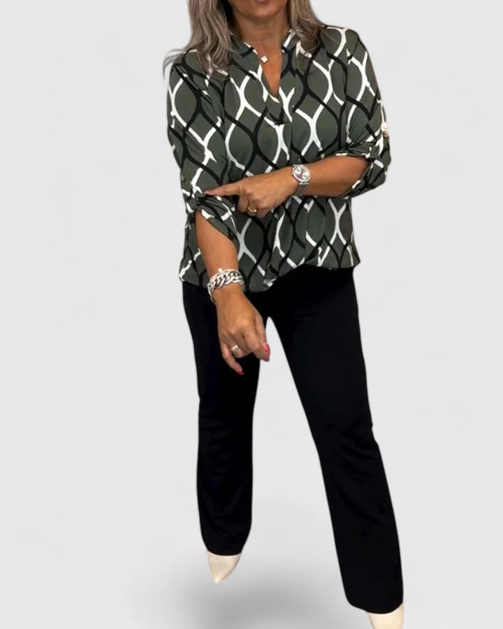 Faye | Geometric Print Long Sleeve Blouse
