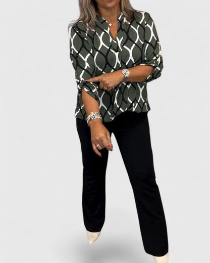 Faye | Geometric Print Long Sleeve Blouse