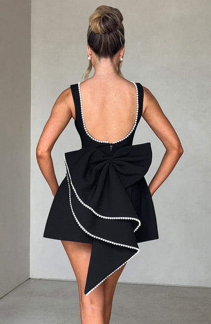Chloe | Structured Mini Wedding Guest Dress with Bow Back