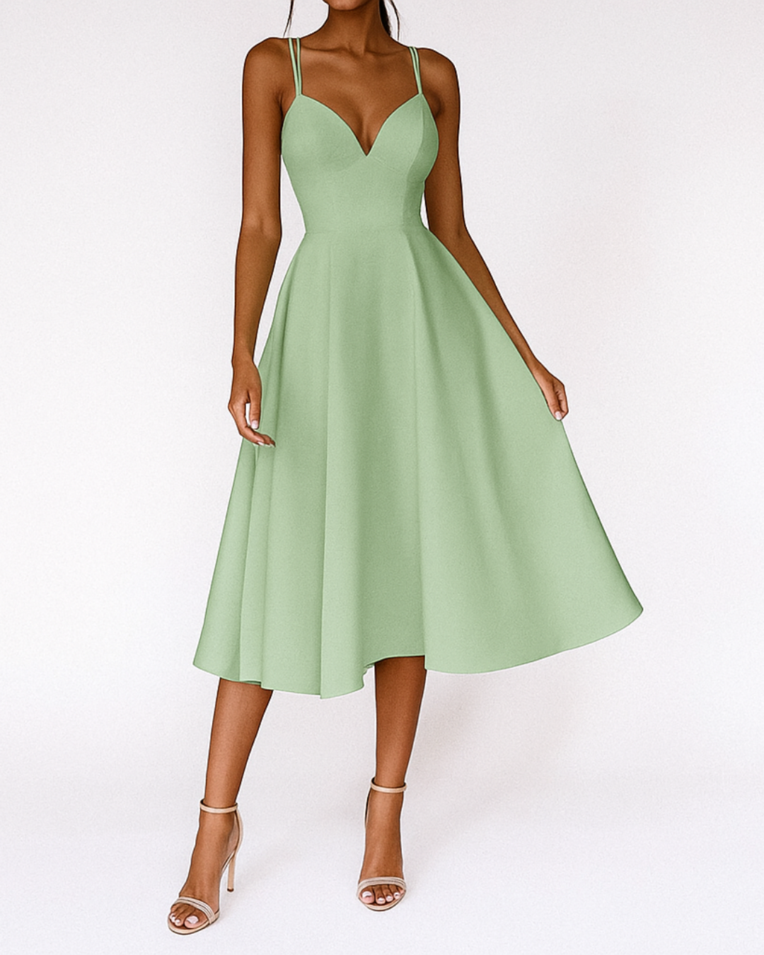 Whitney | V-Neck Strappy Midi Dress for Wedding Guest