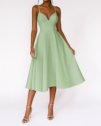 Whitney | V-Neck Strappy Midi Dress for Wedding Guest