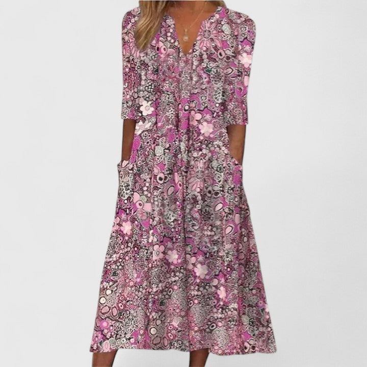 Fiona | Floral Boho Midi Dress