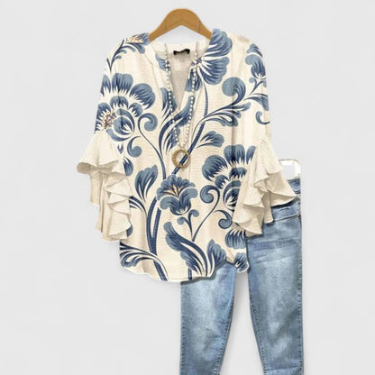 Lily | Floral Ruffle Sleeve Flowy Blouse