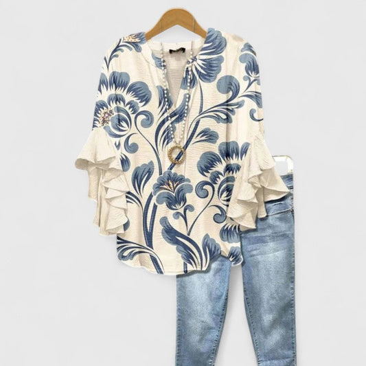 Lily | Floral Ruffle Sleeve Flowy Blouse